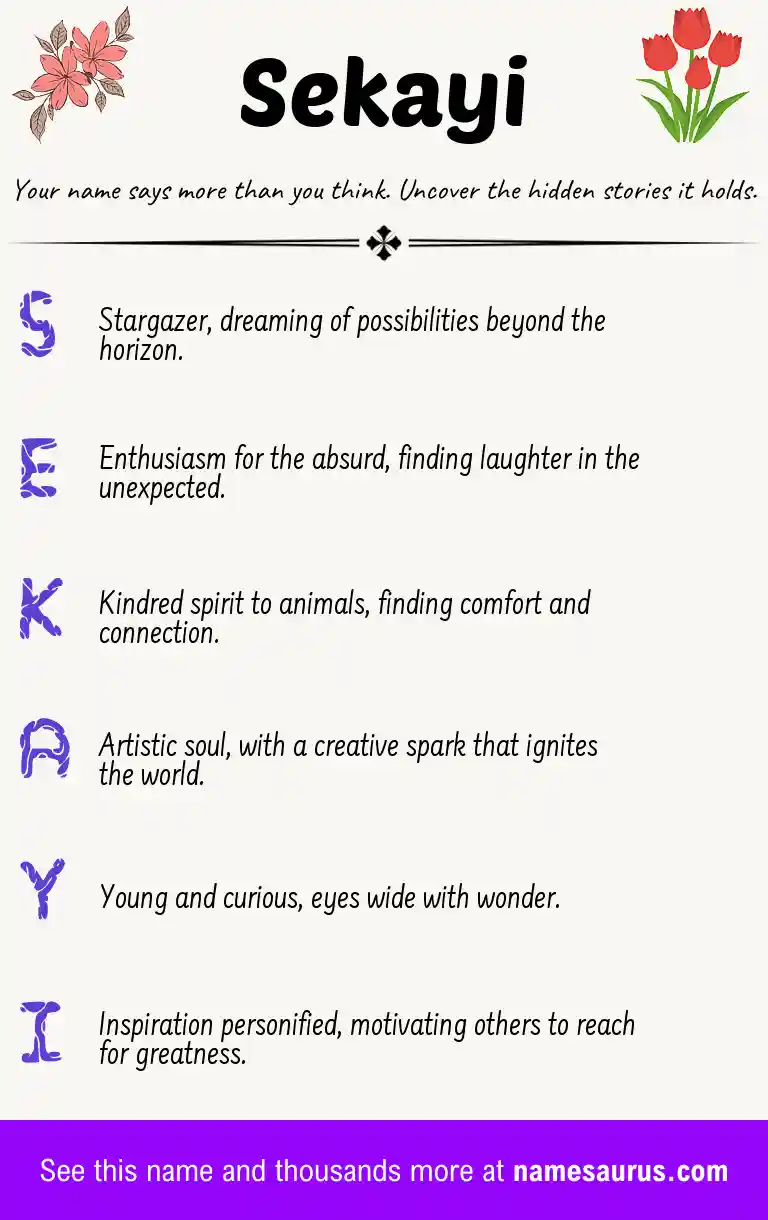 Acrostic poem about Sekayi.