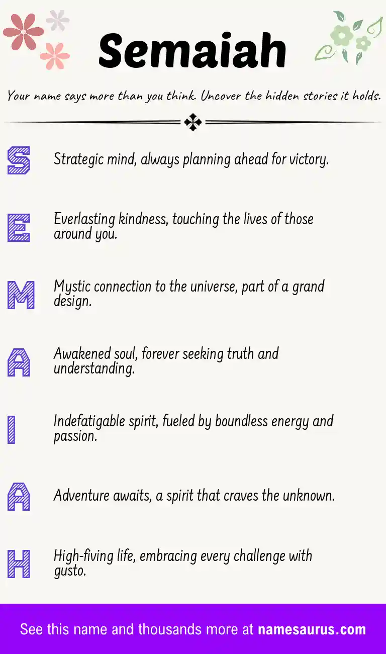 Acrostic poem about Semaiah.