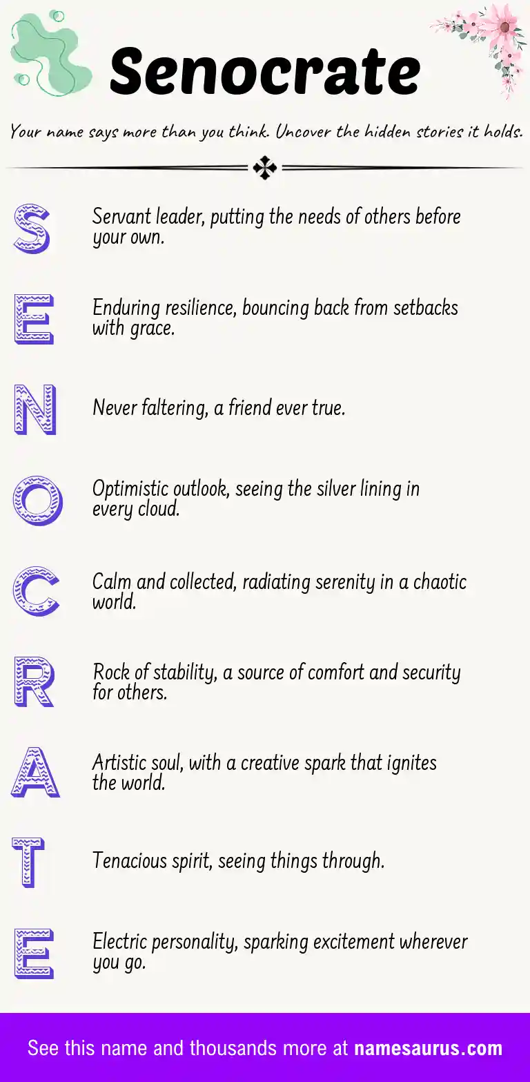 Acrostic poem about Senocrate.