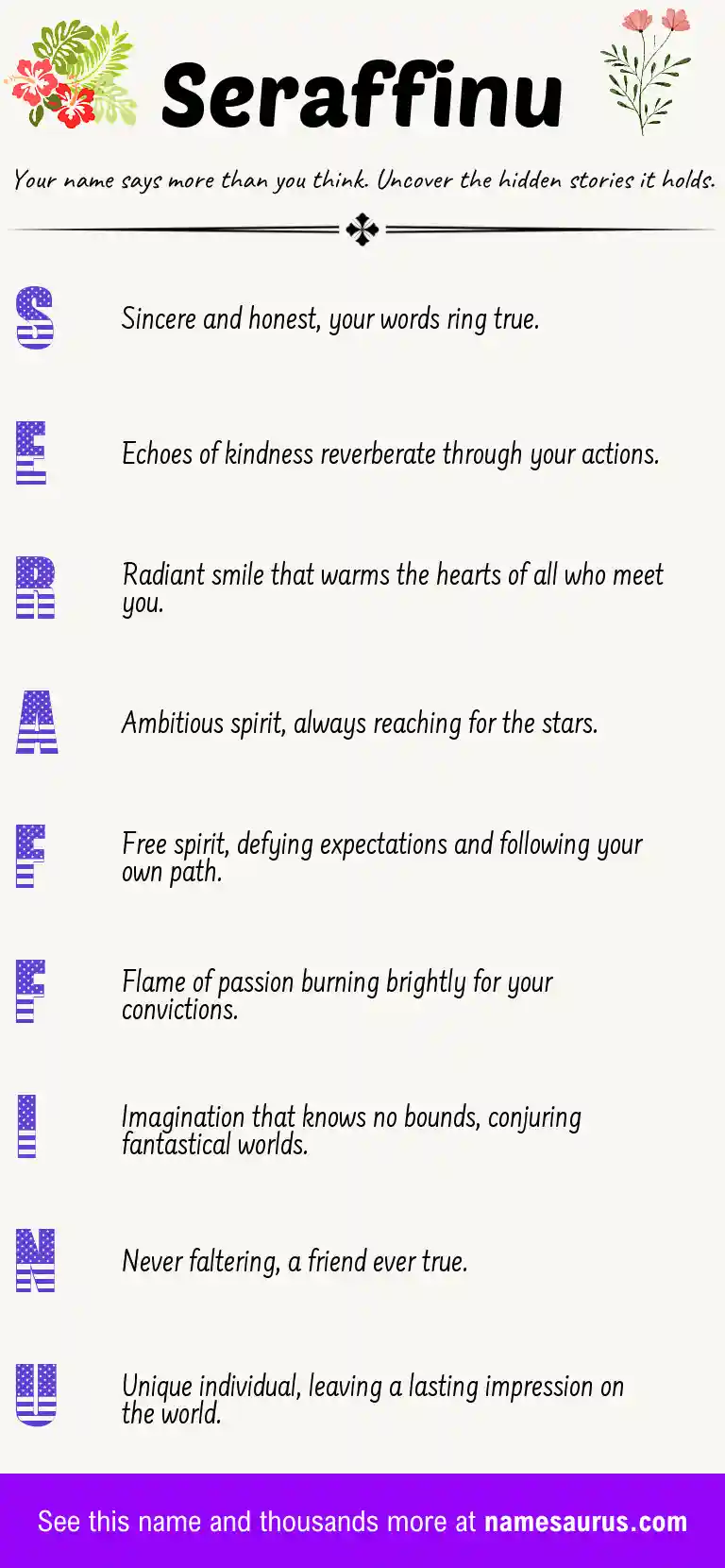 Acrostic poem about Seraffinu.