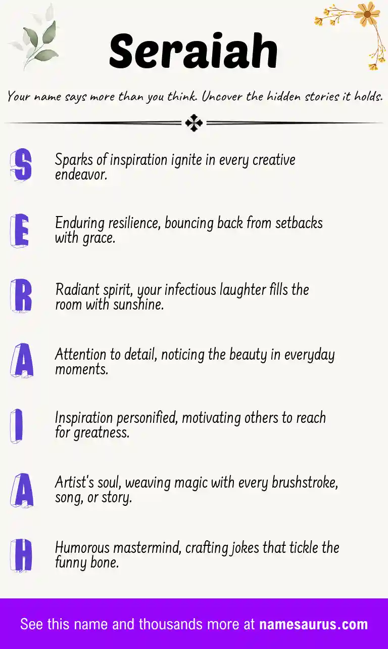 Acrostic poem about Seraiah.