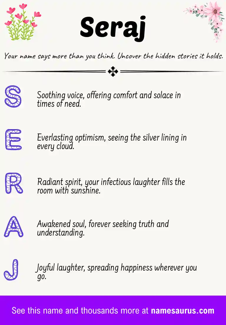 Acrostic poem about Seraj.