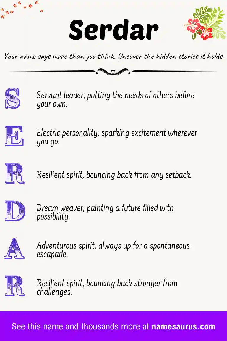 Acrostic poem about Serdar.