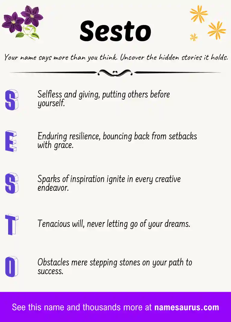 Acrostic poem about Sesto.