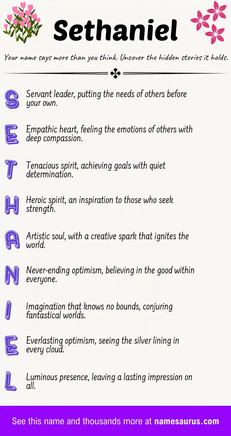 Acrostic poem about Sethaniel.