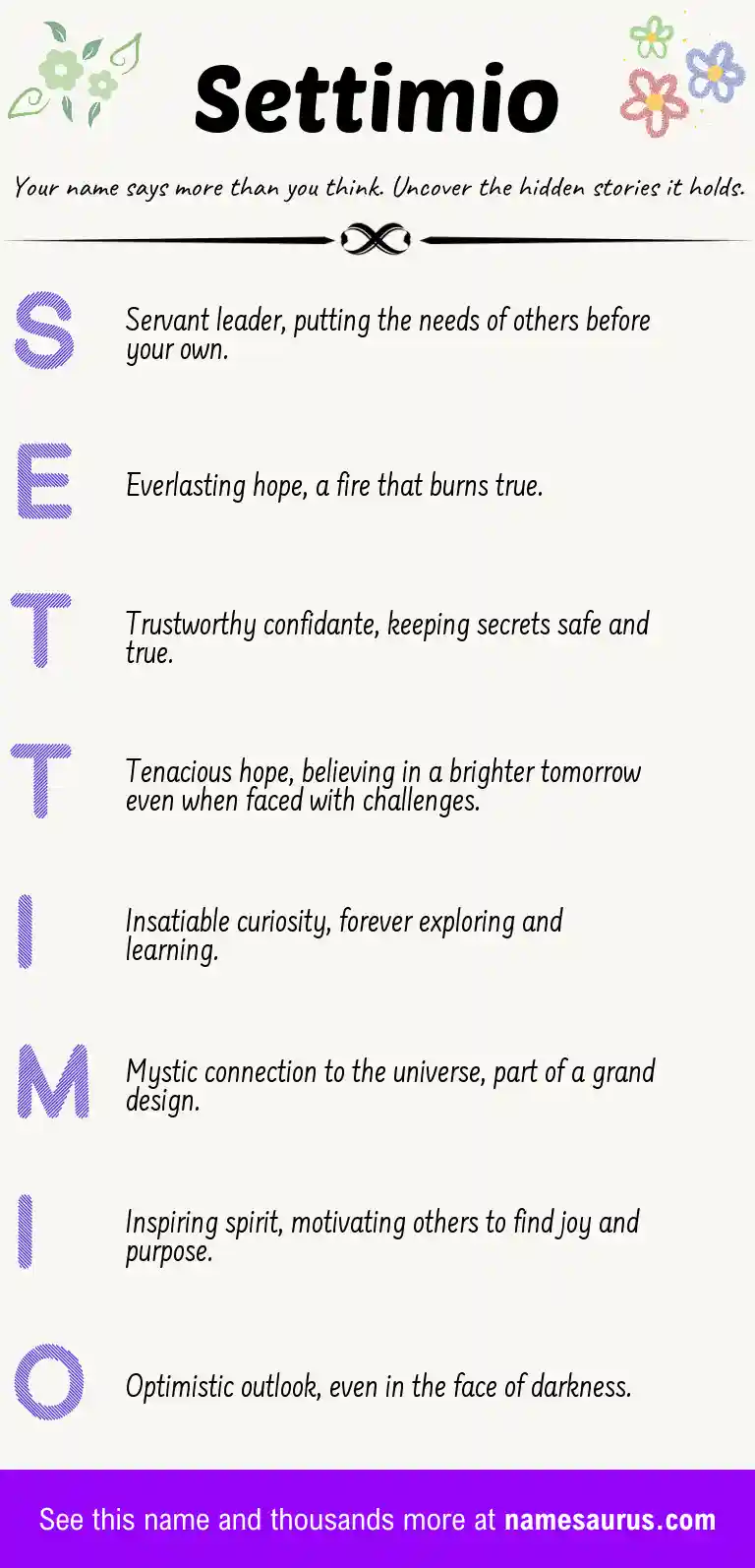 Acrostic poem about Settimio.