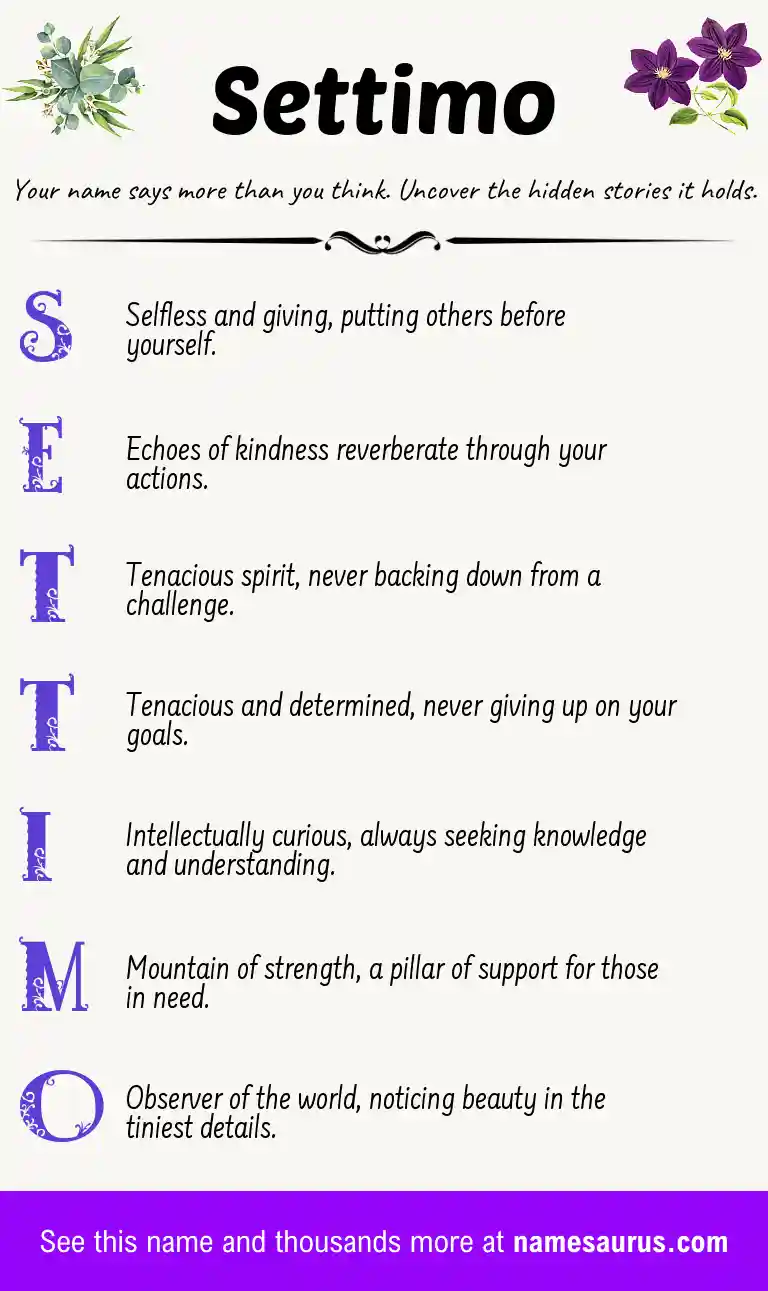 Acrostic poem about Settimo.