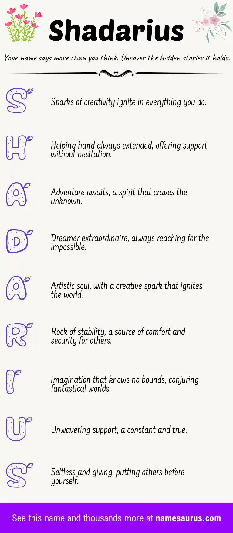 Acrostic poem about Shadarius.