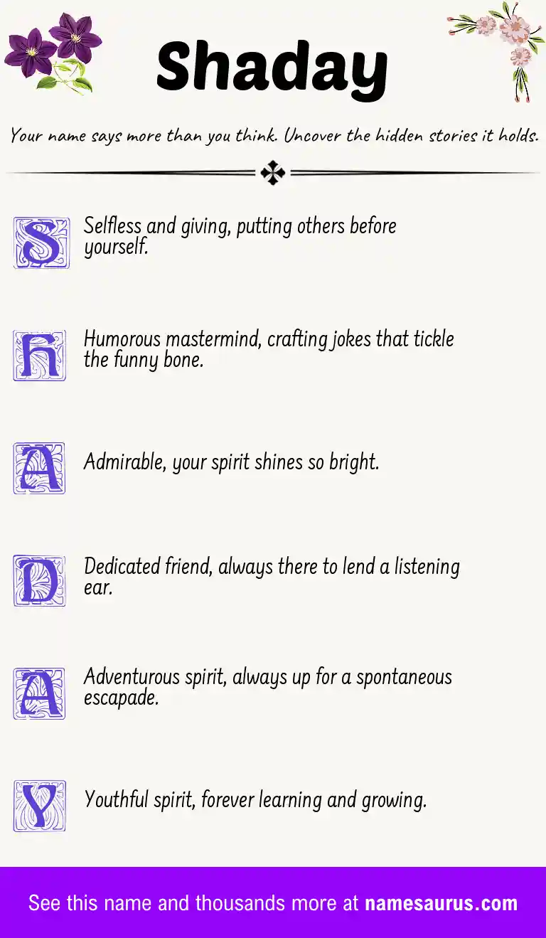 Acrostic poem about Shaday.