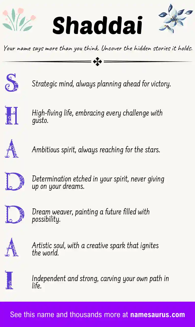 Acrostic poem about Shaddai.
