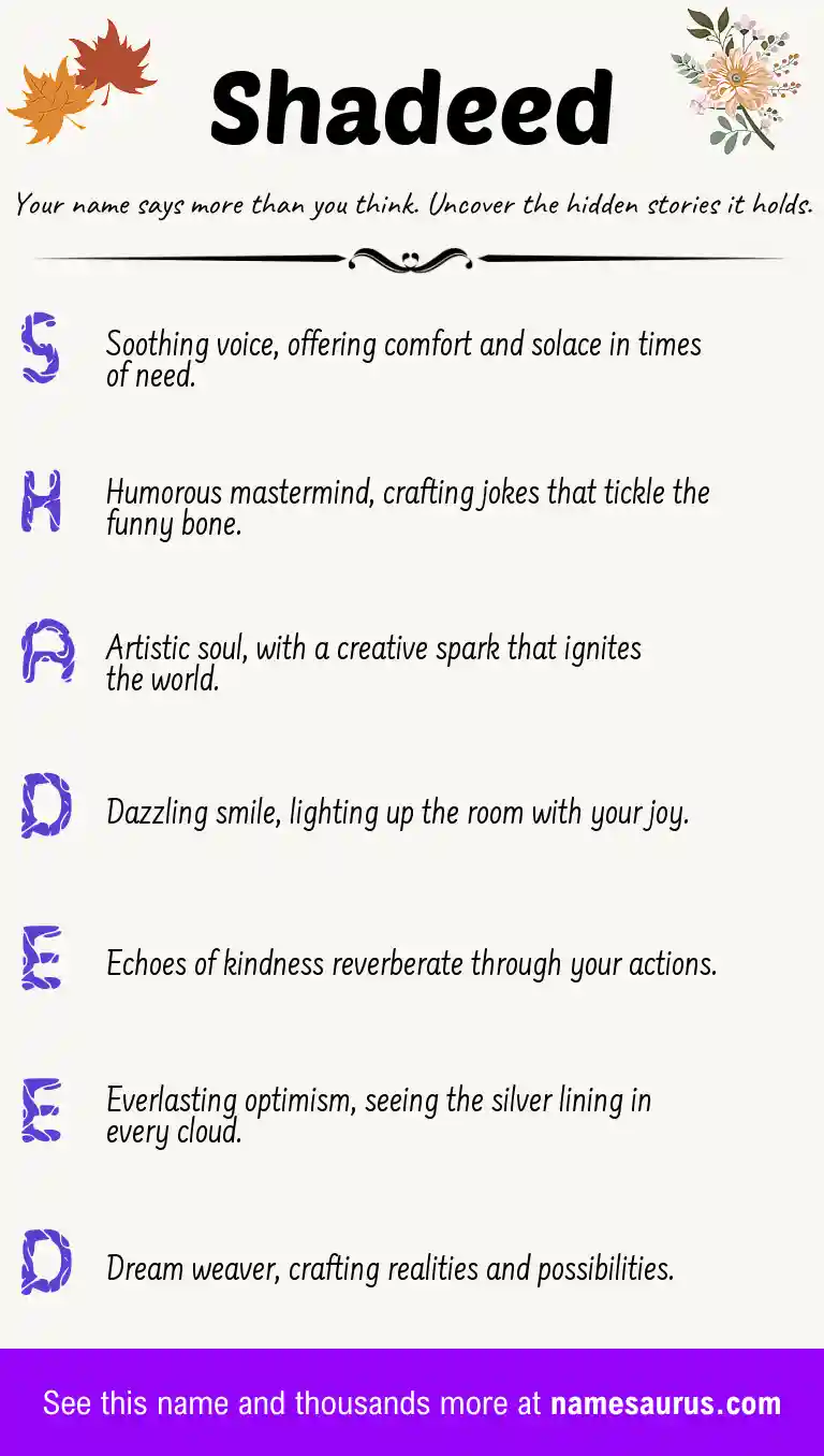 Acrostic poem about Shadeed.