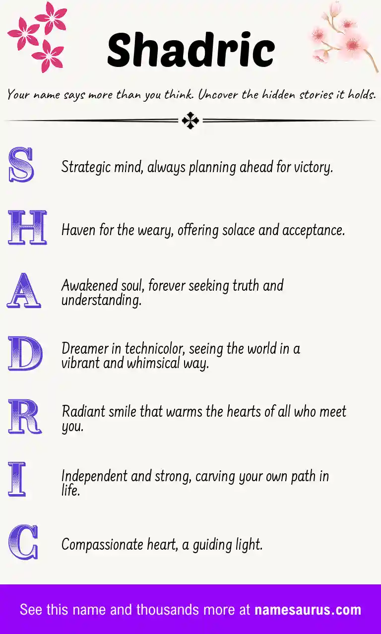 Acrostic poem about Shadric.