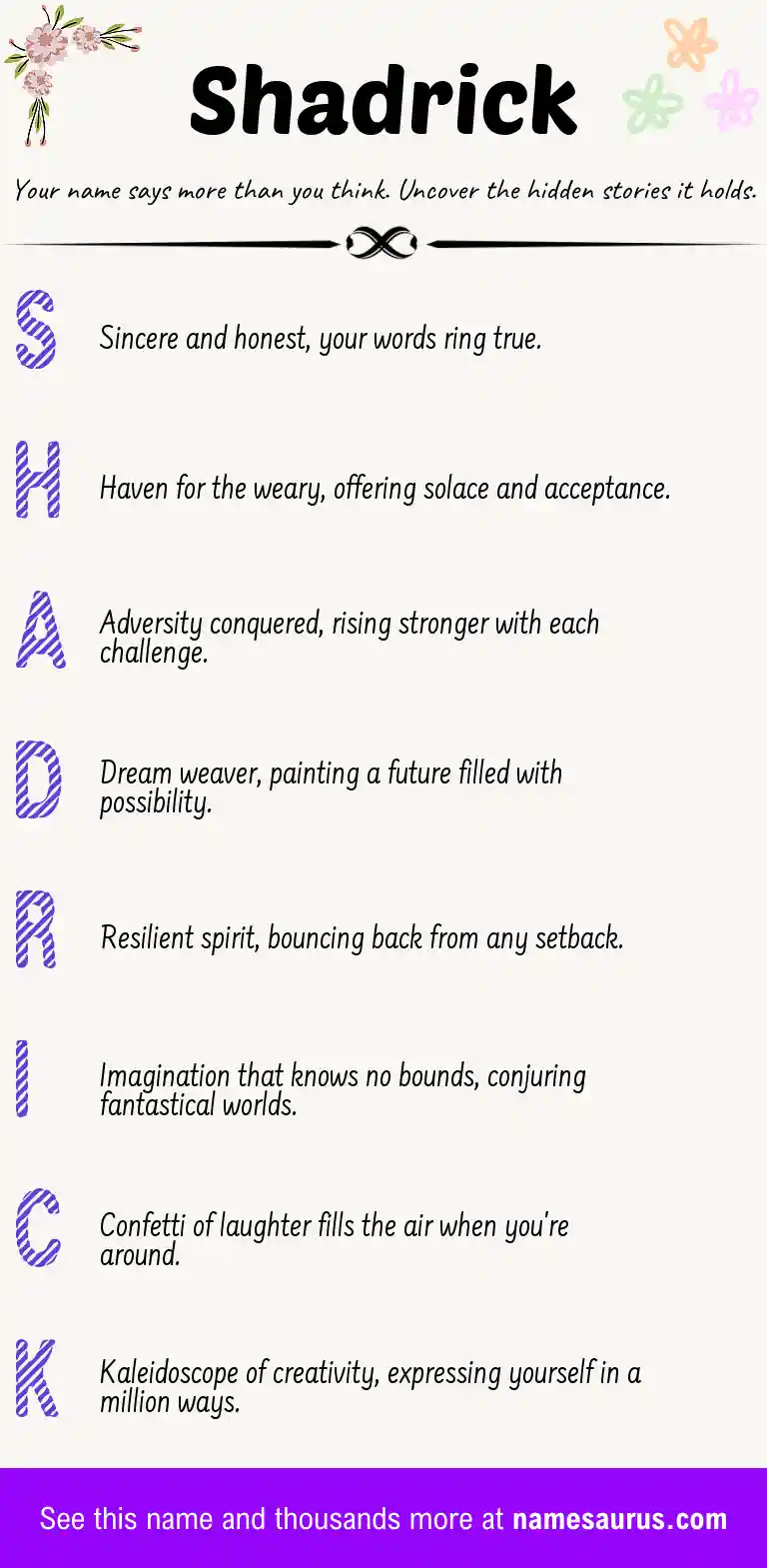 Acrostic poem about Shadrick.