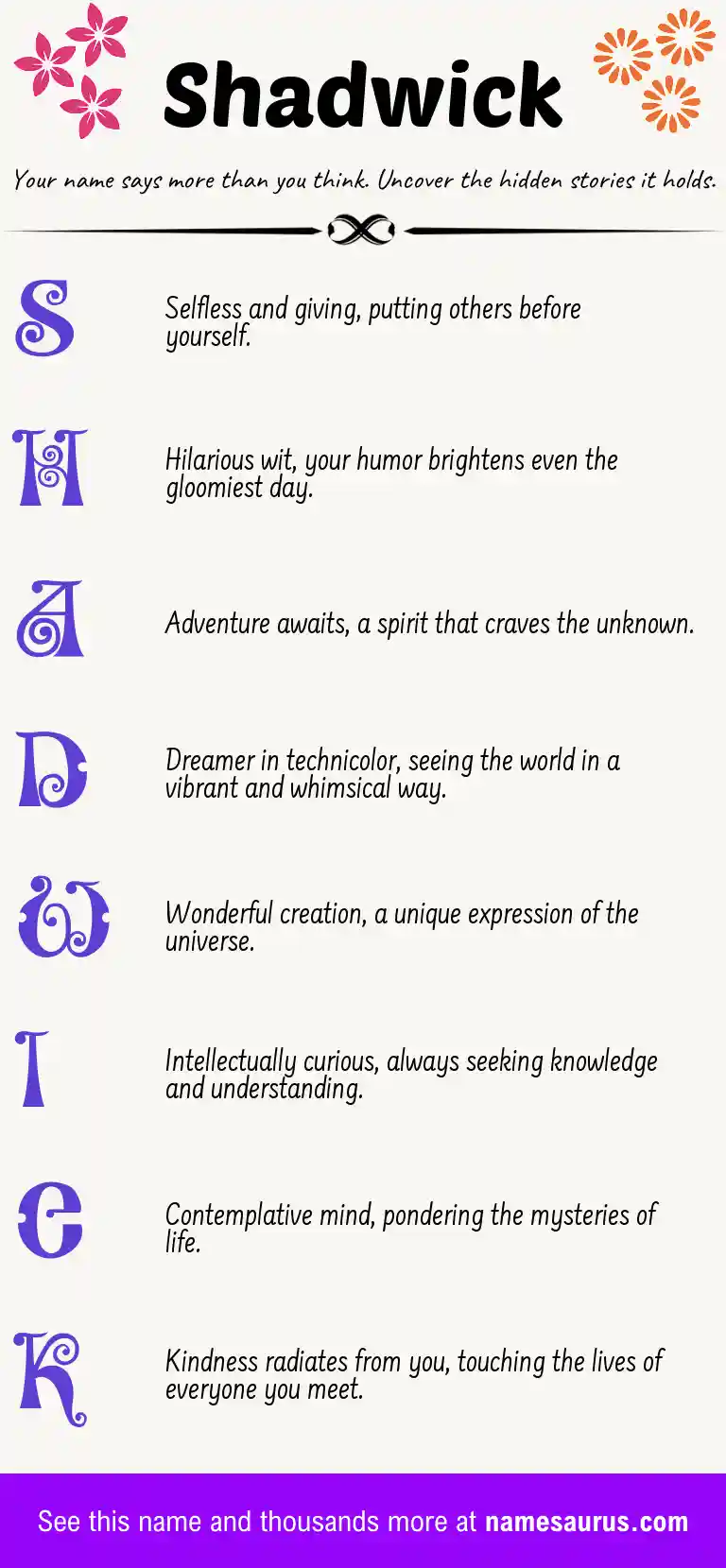 Acrostic poem about Shadwick.