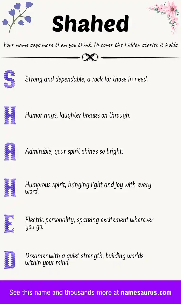 Acrostic poem about Shahed.