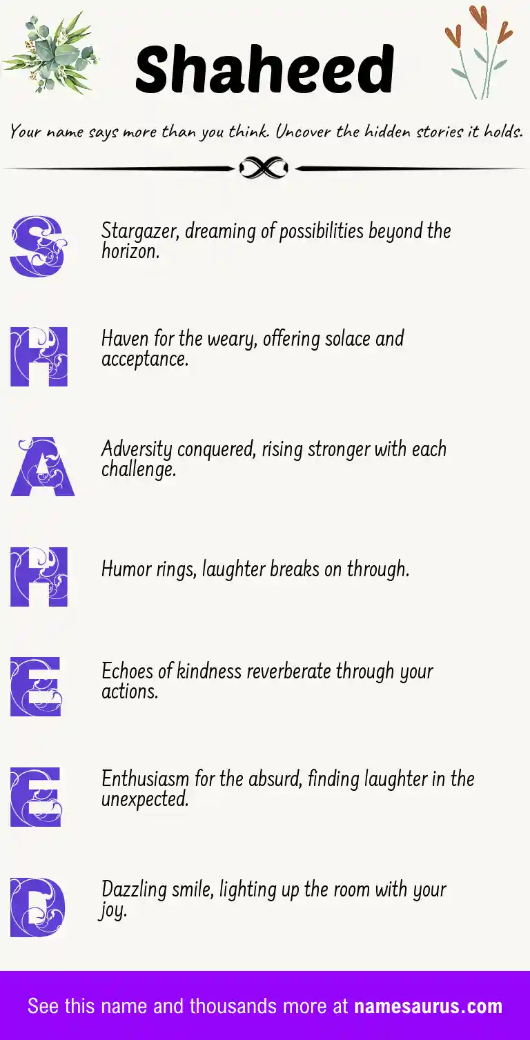 Acrostic poem about Shaheed.