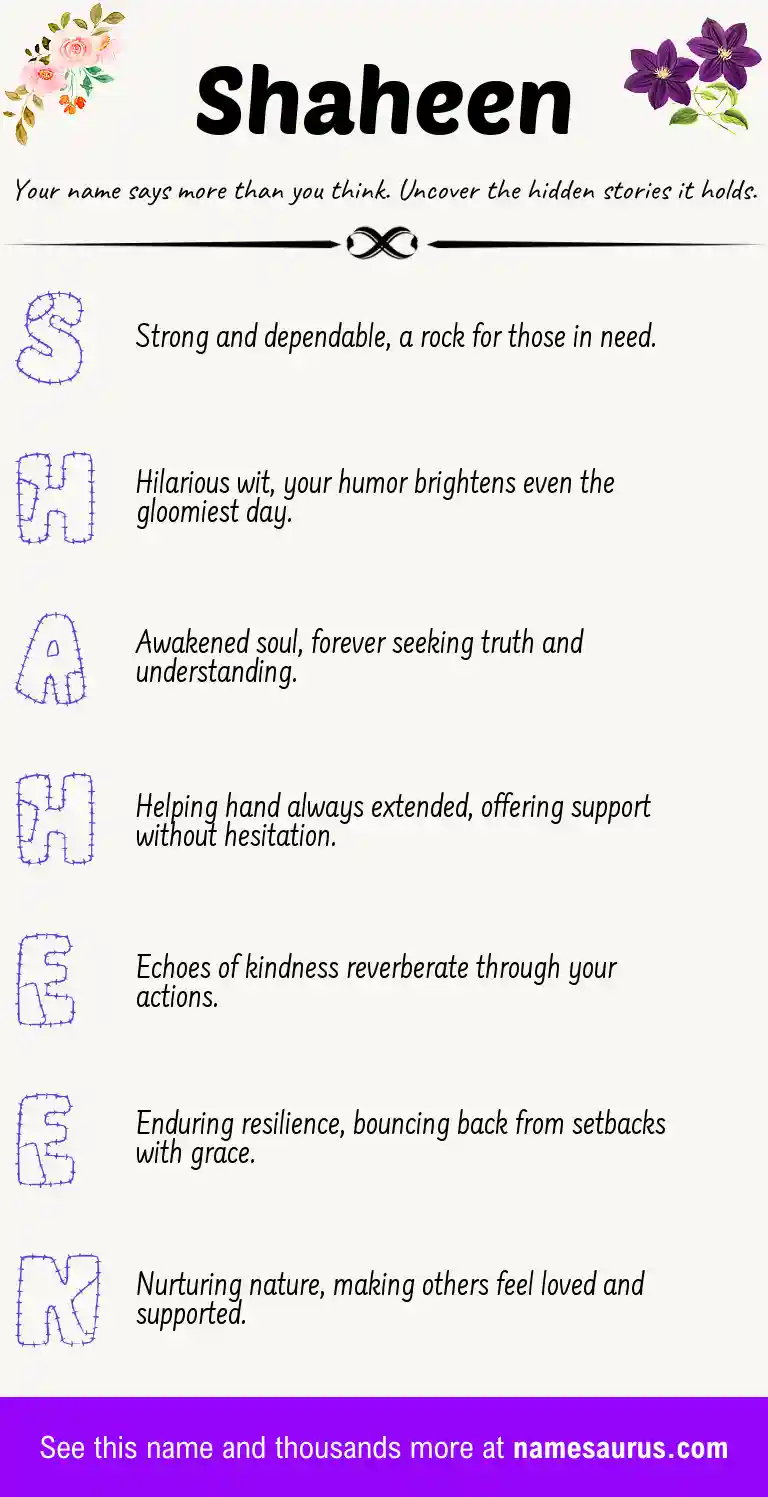 Acrostic poem about Shaheen.