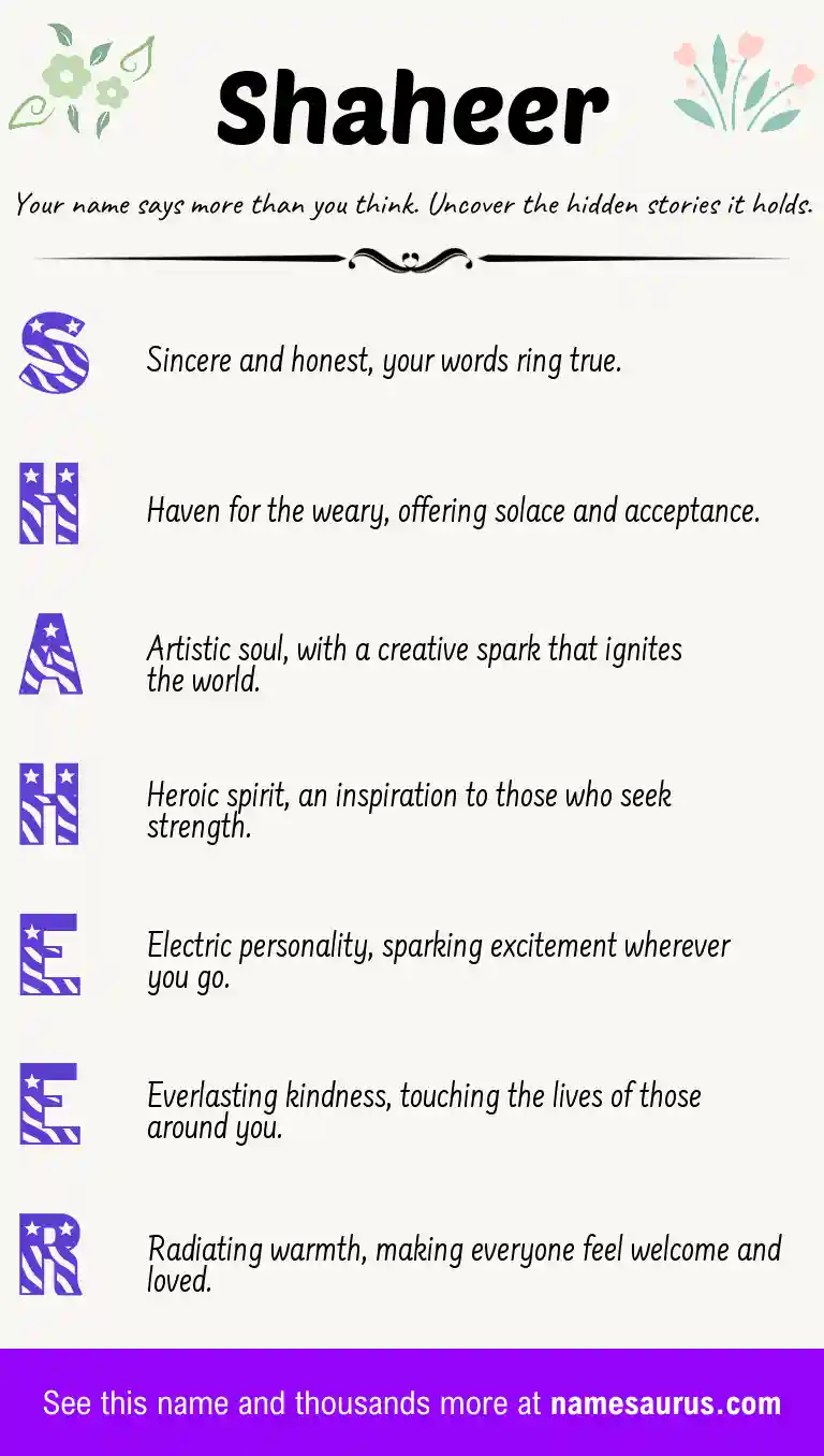Acrostic poem about Shaheer.