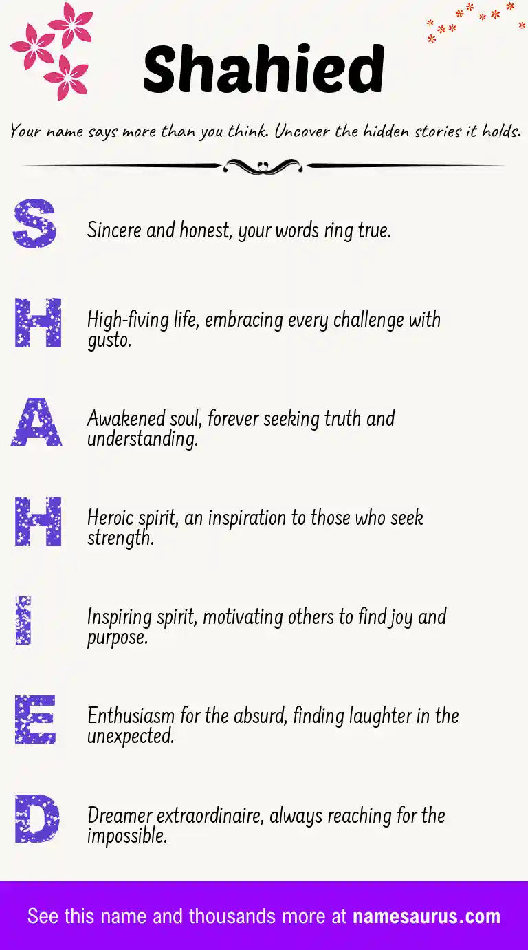 Acrostic poem about Shahied.