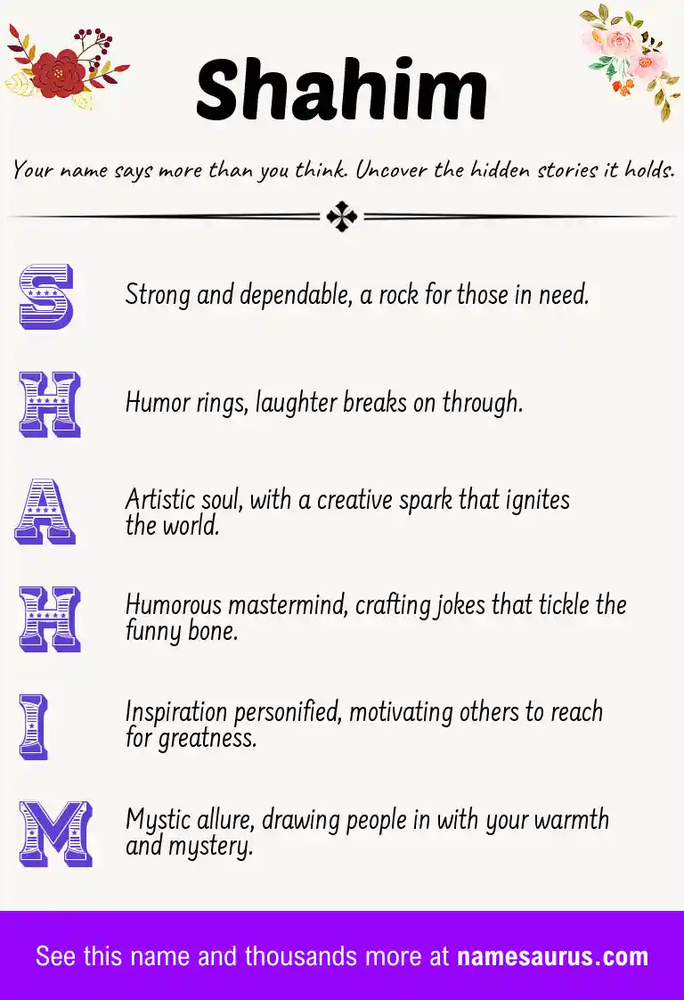 Acrostic poem about Shahim.