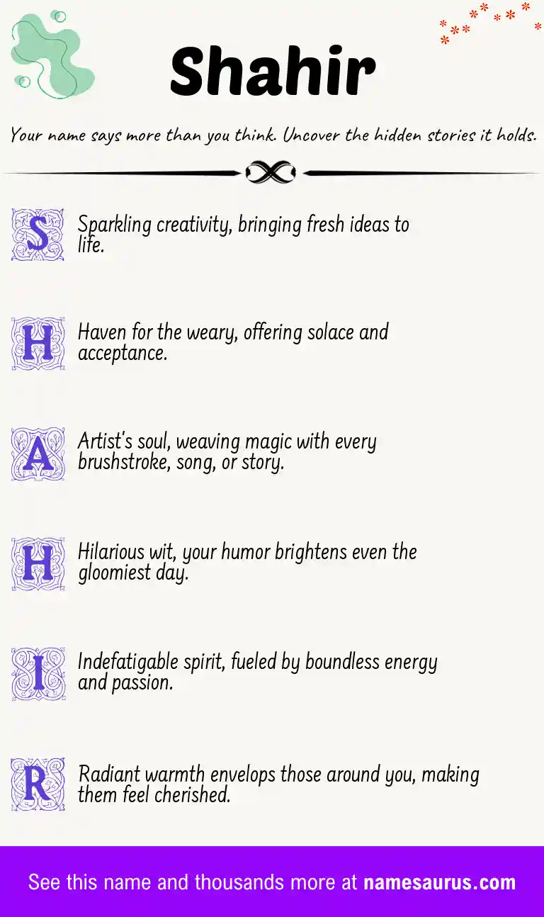 Acrostic poem about Shahir.