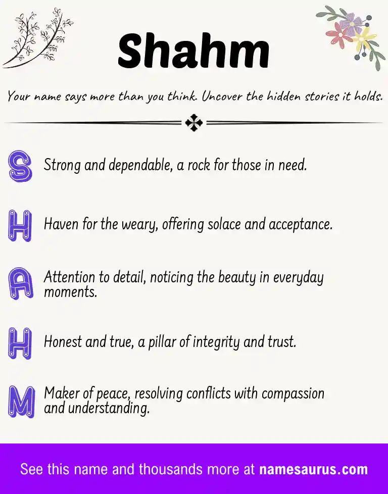 Acrostic poem about Shahm.