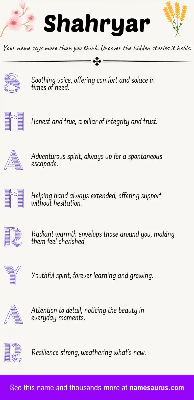 Acrostic poem about Shahryar.