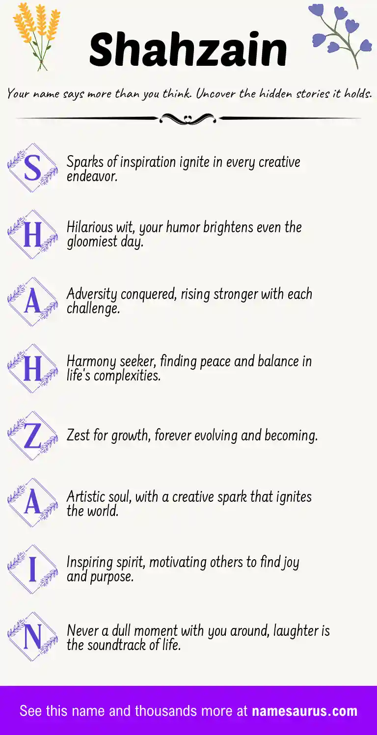 Acrostic poem about Shahzain.