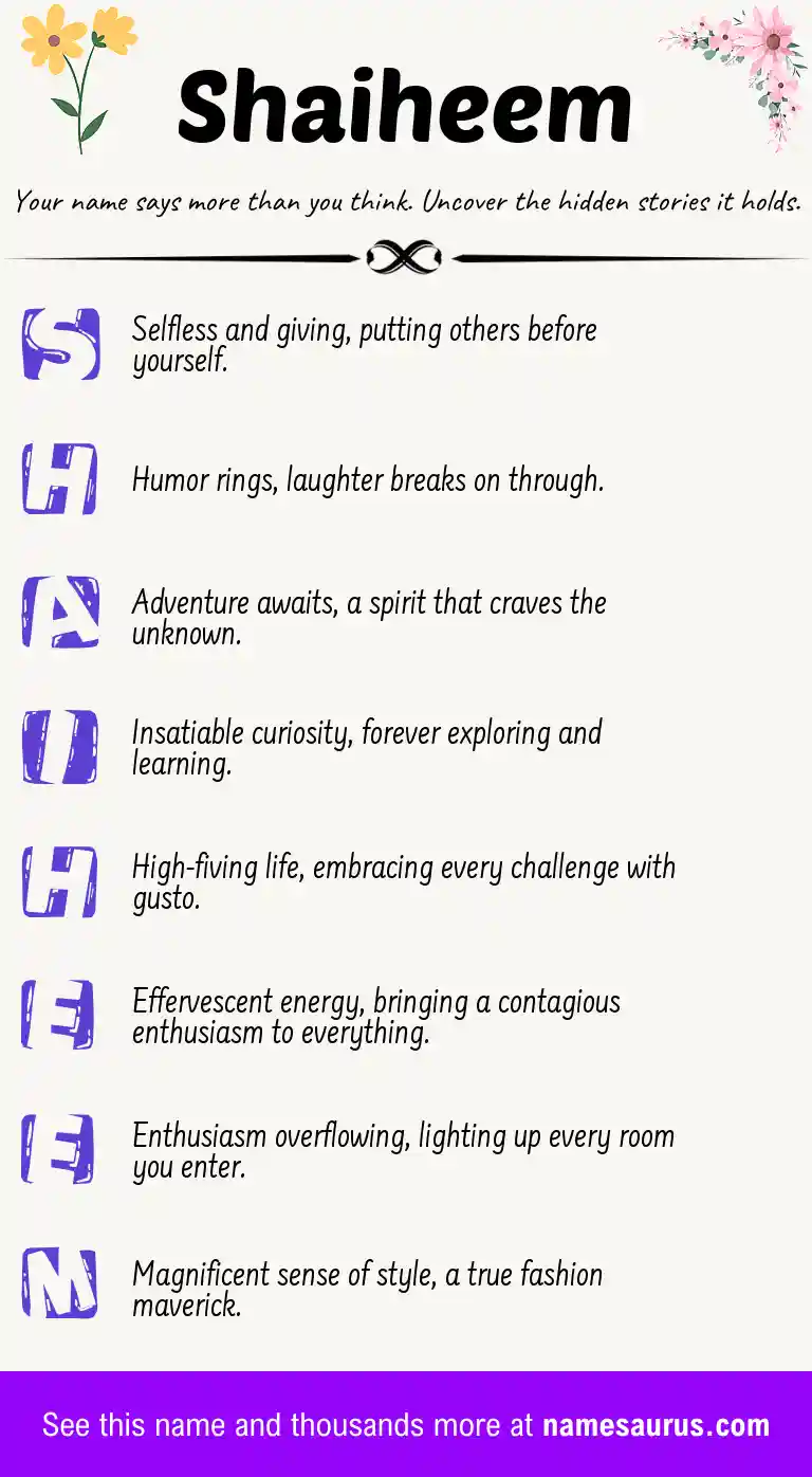 Acrostic poem about Shaiheem.