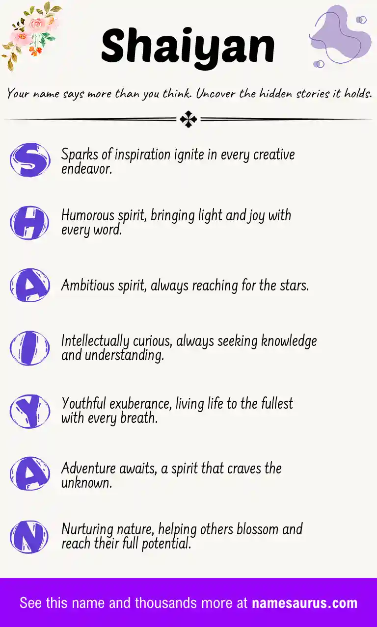 Acrostic poem about Shaiyan.
