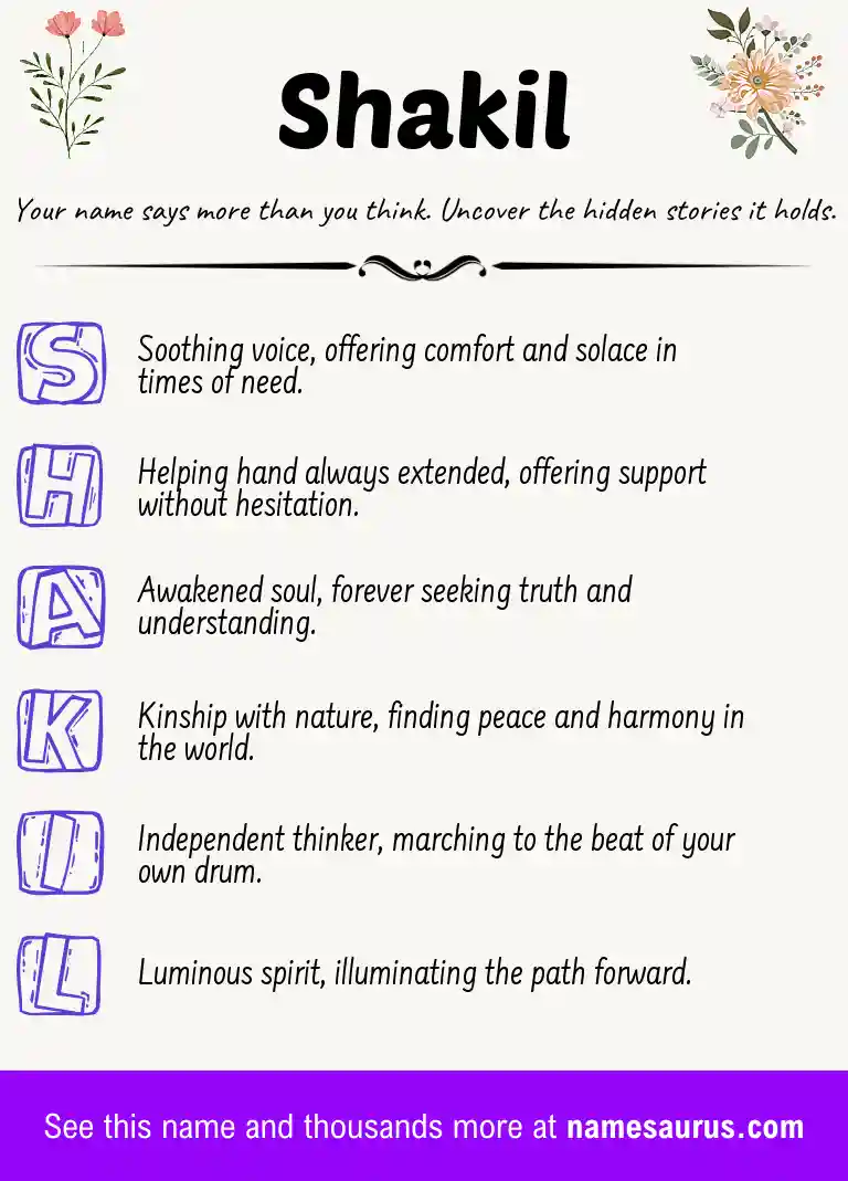 Acrostic poem about Shakil.