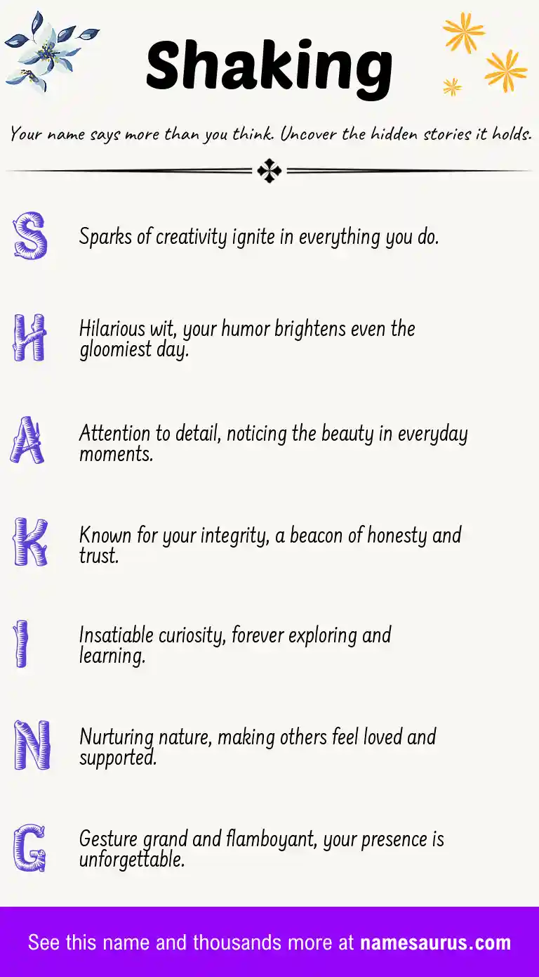 Acrostic poem about Shaking.
