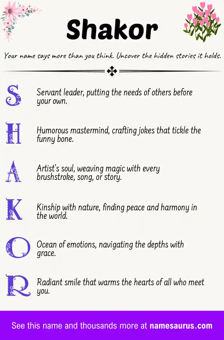 Acrostic poem about Shakor.