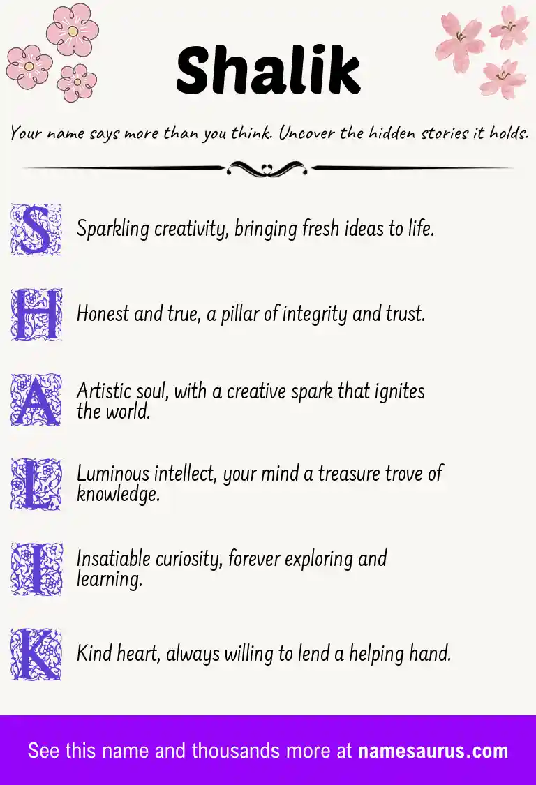 Acrostic poem about Shalik.
