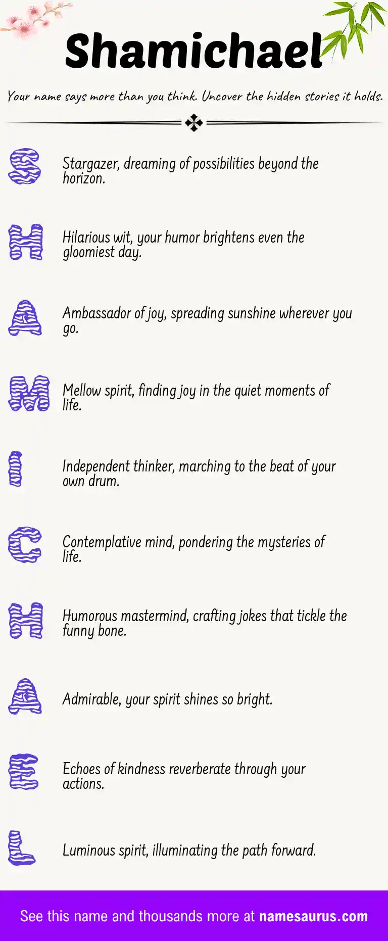 Acrostic poem about Shamichael.