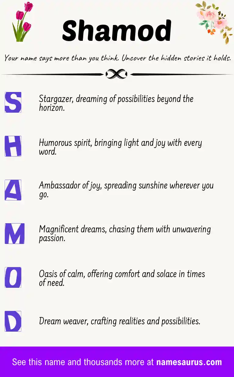 Acrostic poem about Shamod.