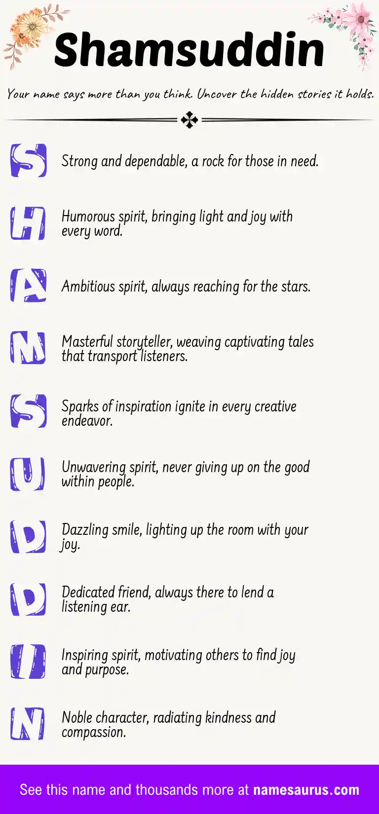 Acrostic poem about Shamsuddin.