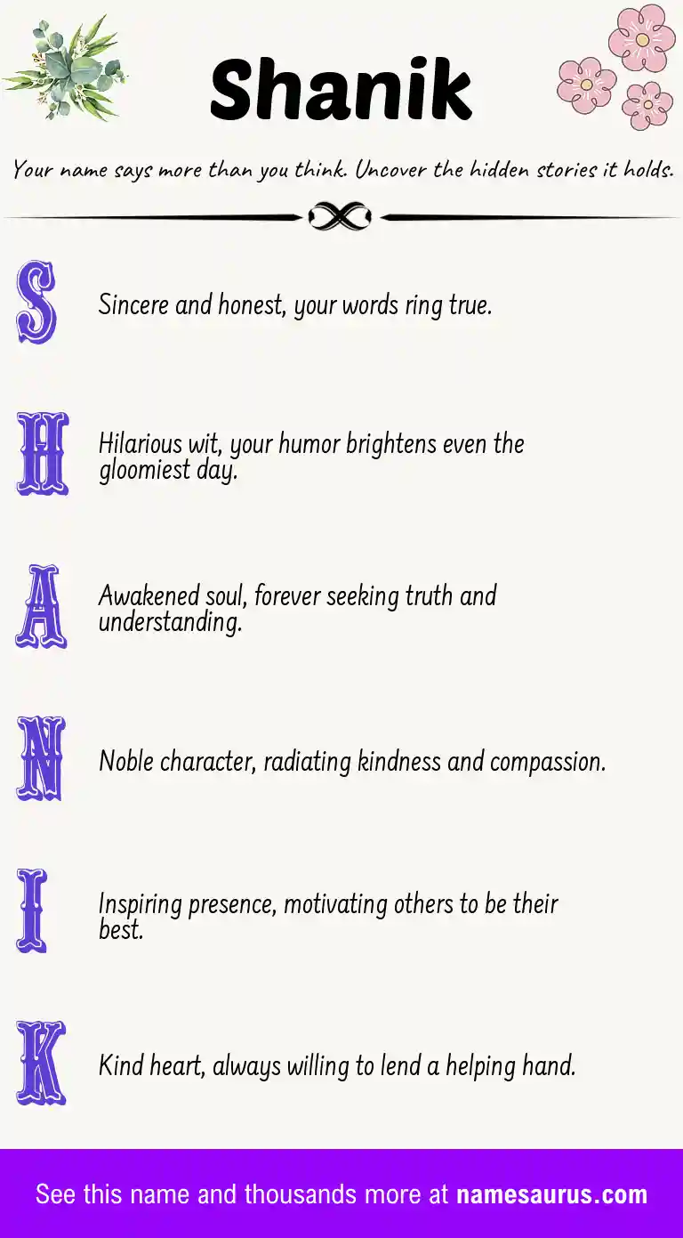 Acrostic poem about Shanik.