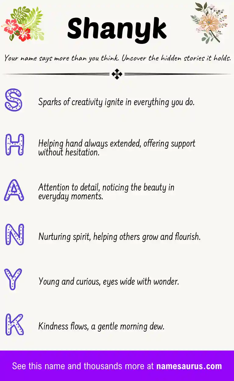 Acrostic poem about Shanyk.