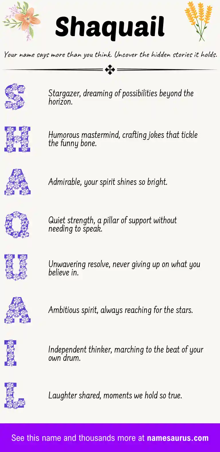 Acrostic poem about Shaquail.