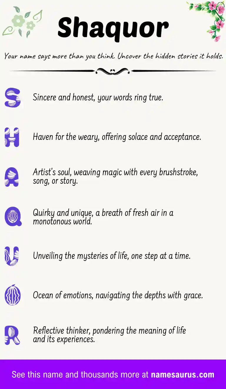 Acrostic poem about Shaquor.