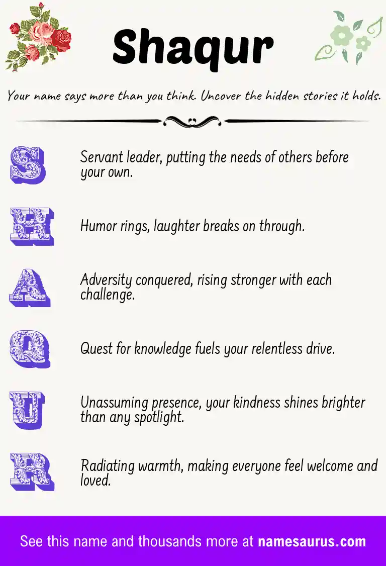 Acrostic poem about Shaqur.