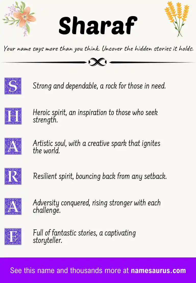 Acrostic poem about Sharaf.