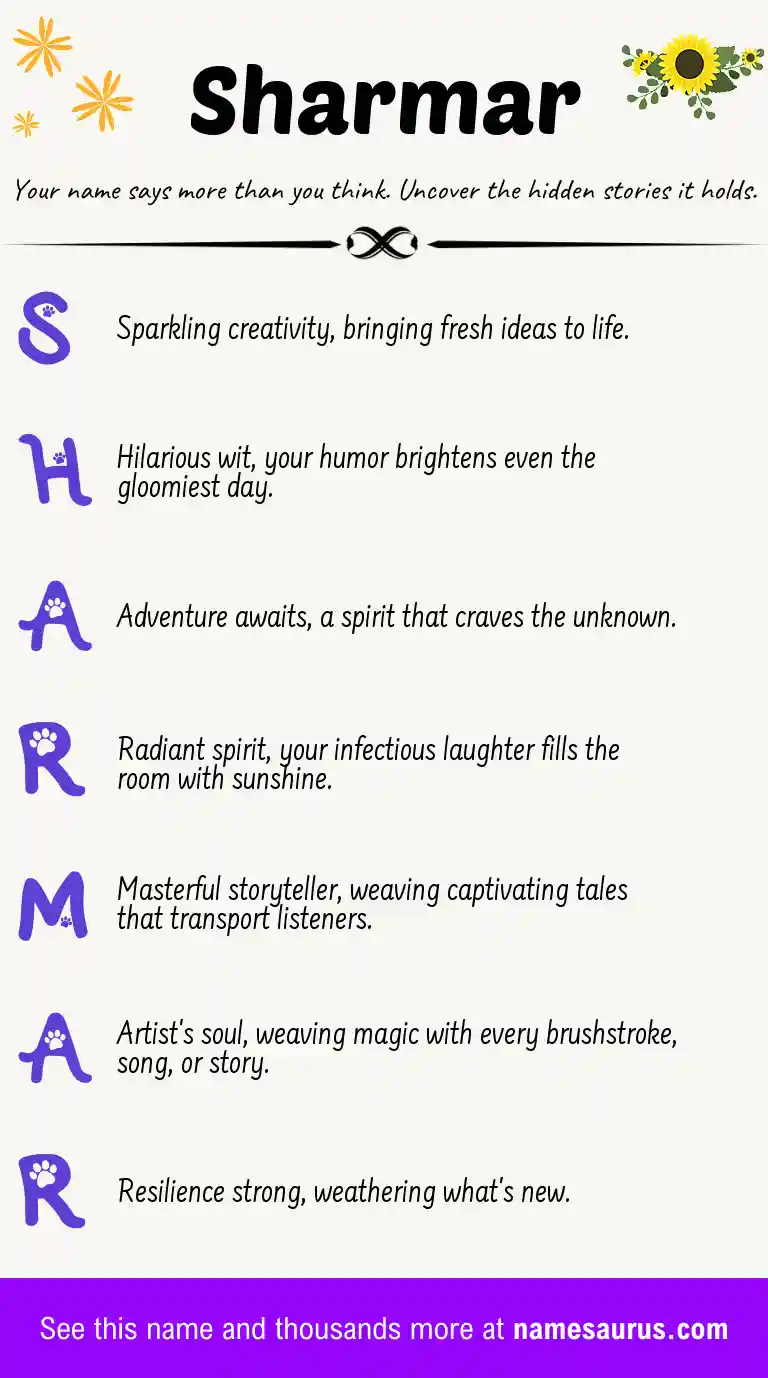 Acrostic poem about Sharmar.