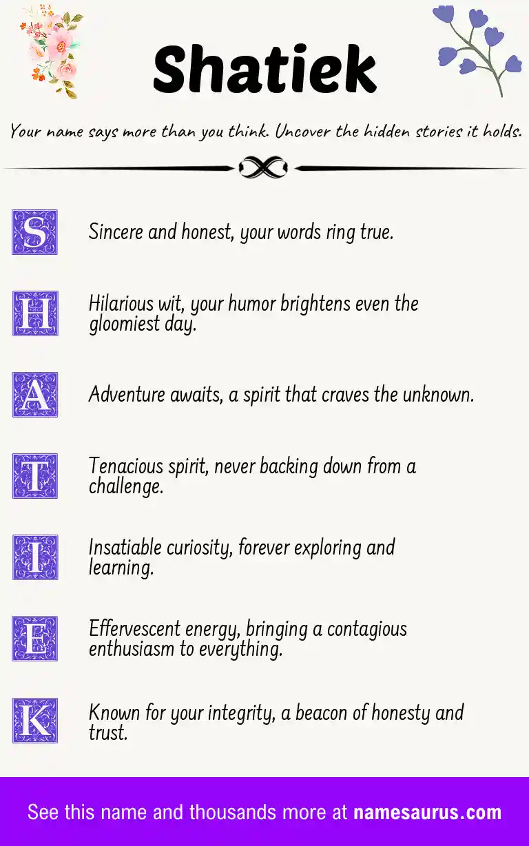 Acrostic poem about Shatiek.