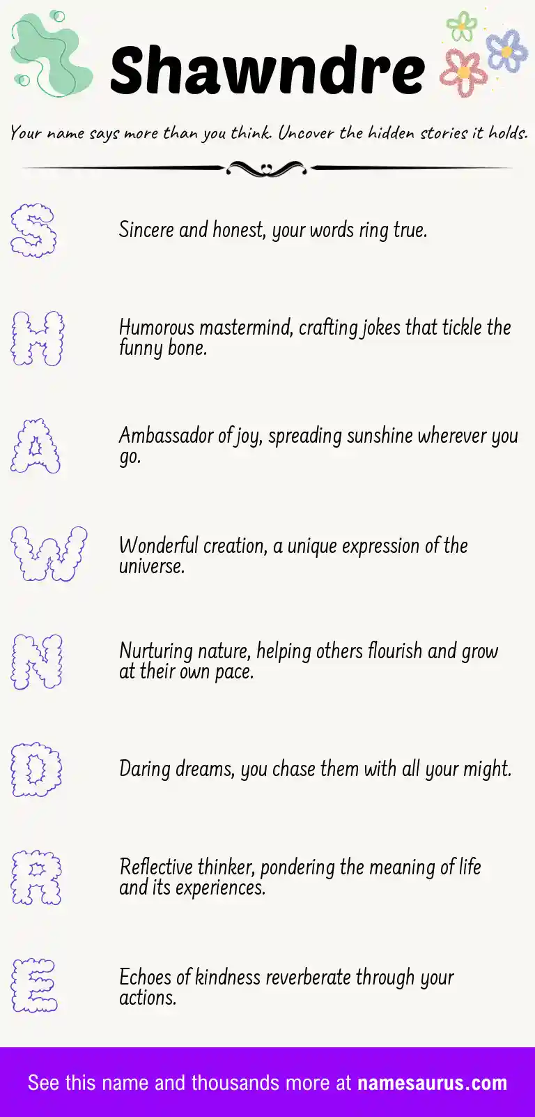 Acrostic poem about Shawndre.