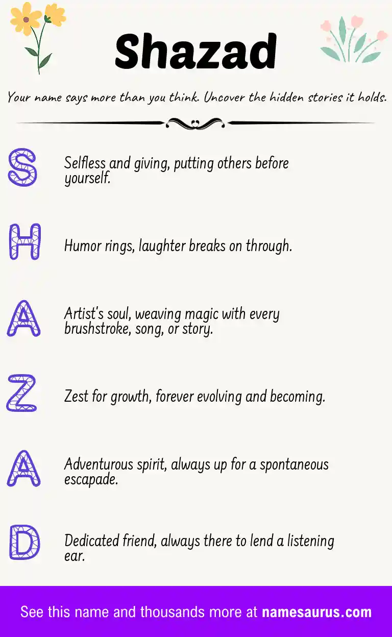 Acrostic poem about Shazad.
