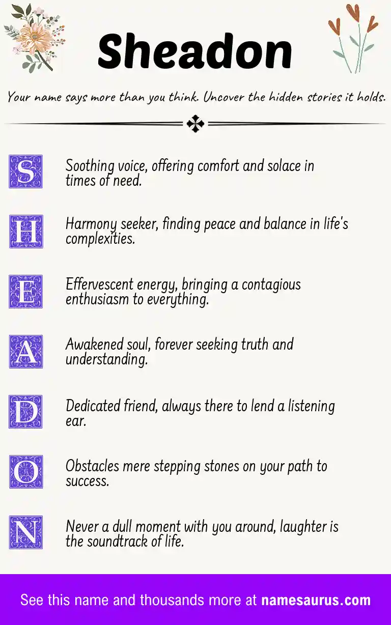 Acrostic poem about Sheadon.
