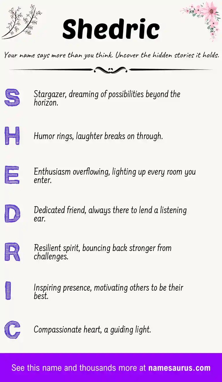 Acrostic poem about Shedric.