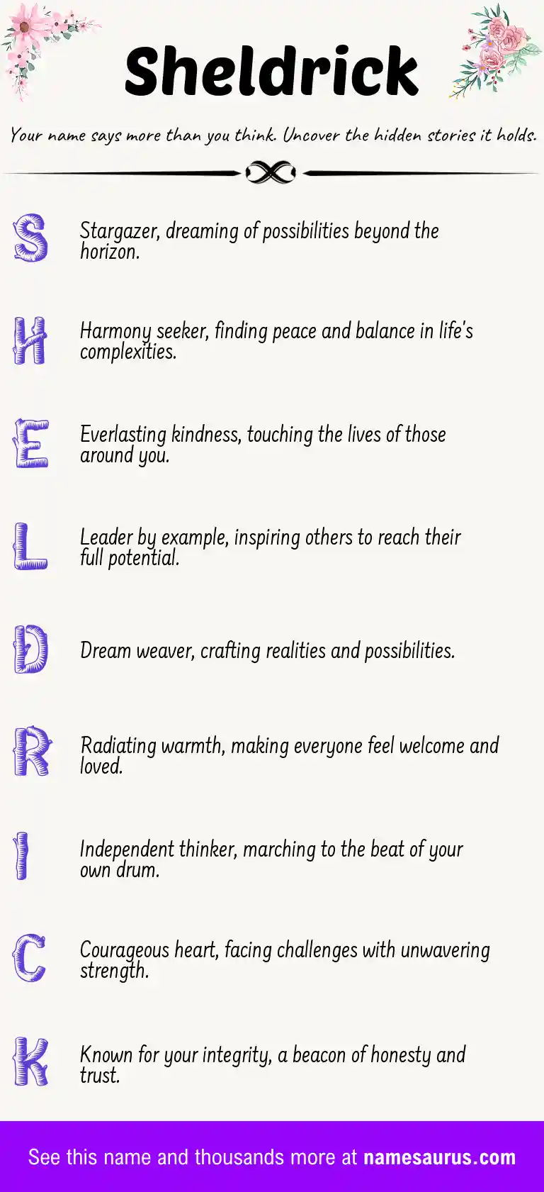 Acrostic poem about Sheldrick.